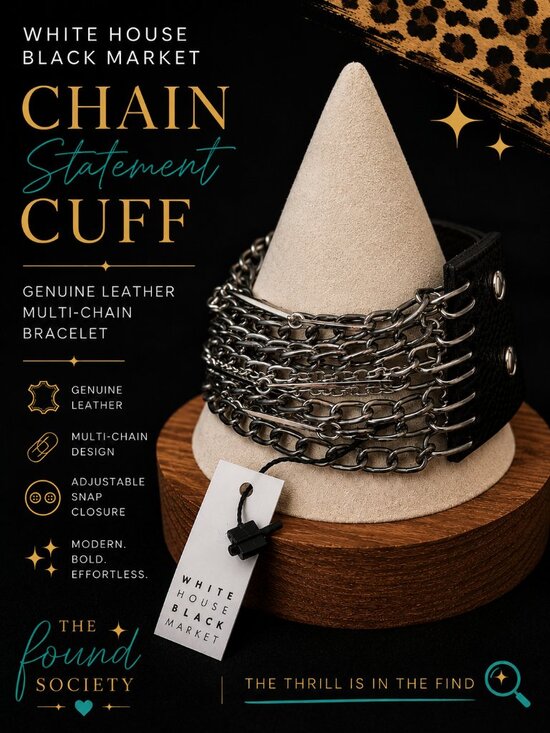 White House Black Market Jewelry - White House Black Market Genuine Leather Multi-Chain Statement Cuff Bracelet